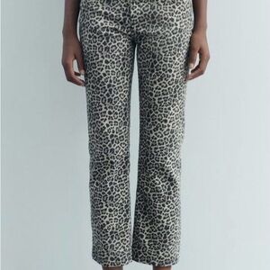 Zara Leopard Print Straight Leg Jeans - Black and Cream